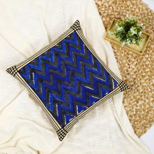 Syahi Begar Block Printed Cushion Cover In Blue