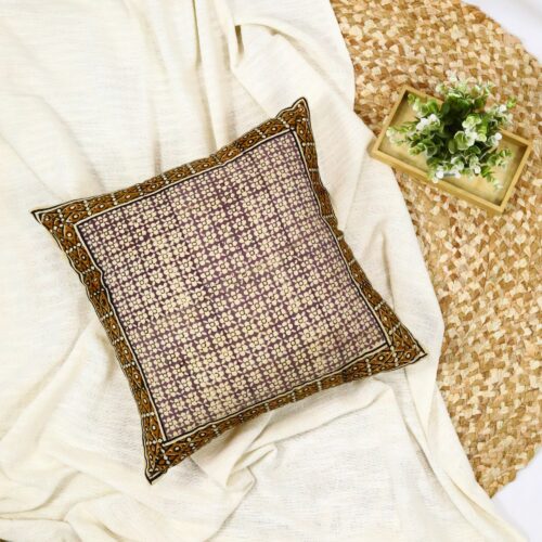 Elegant Floral Syahi Begar Block Printed Cushion In Multicolor