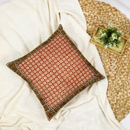 Floral Print Syahi Begar Block Printed Cushion In Multicolor