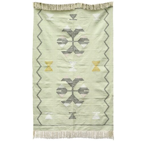 Tribal Patterns Cotton Sabra Rug In Frosty Green - Image 2