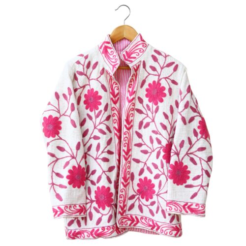 Stitchwork Elegance Cotton  Slub Suzani Jacket In Multicolor