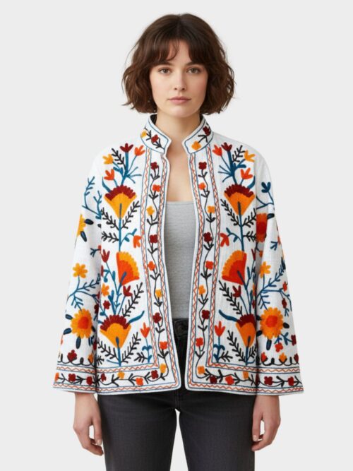 Threaded Tales Slub Suzani Free Size Jacket In Multicolor - Image 2