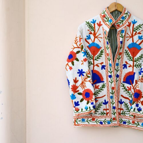 Suzani Charm Slub Suzani Free Size Jacket In Multicolor - Image 7