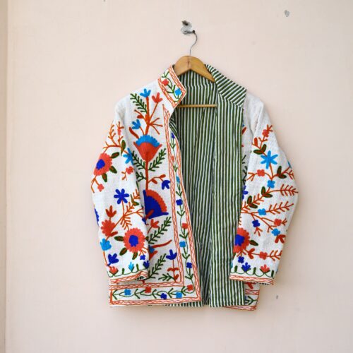 Suzani Charm Slub Suzani Free Size Jacket In Multicolor - Image 8