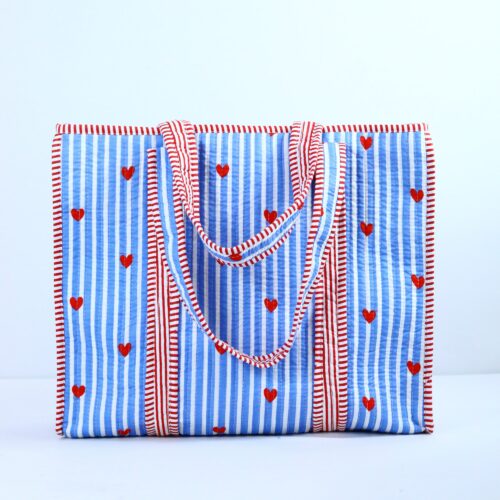 Trendy Little Heart Screen Print Cotton Tote Bag