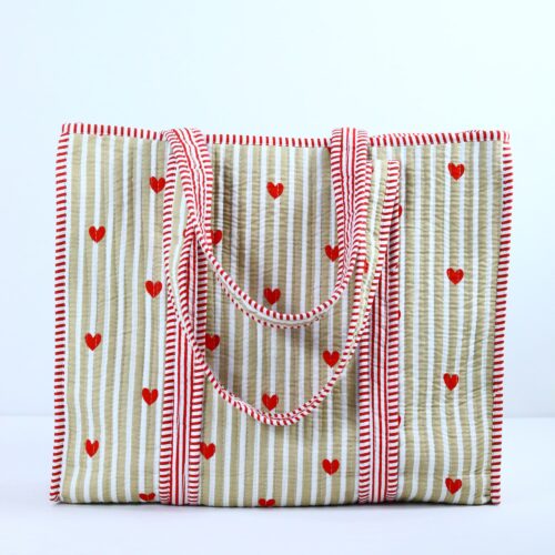 Stylish Little Heart Screen Print Cotton Tote Bag