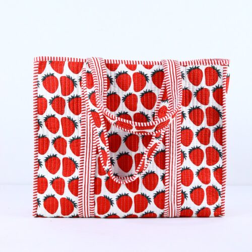 Fashionable Strawberry Screen Print Cotton Tote Bag