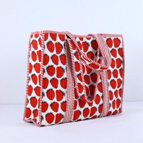Fashionable Strawberry Screen Print Cotton Tote Bag - Image 3