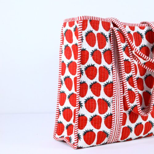Fashionable Strawberry Screen Print Cotton Tote Bag - Image 4