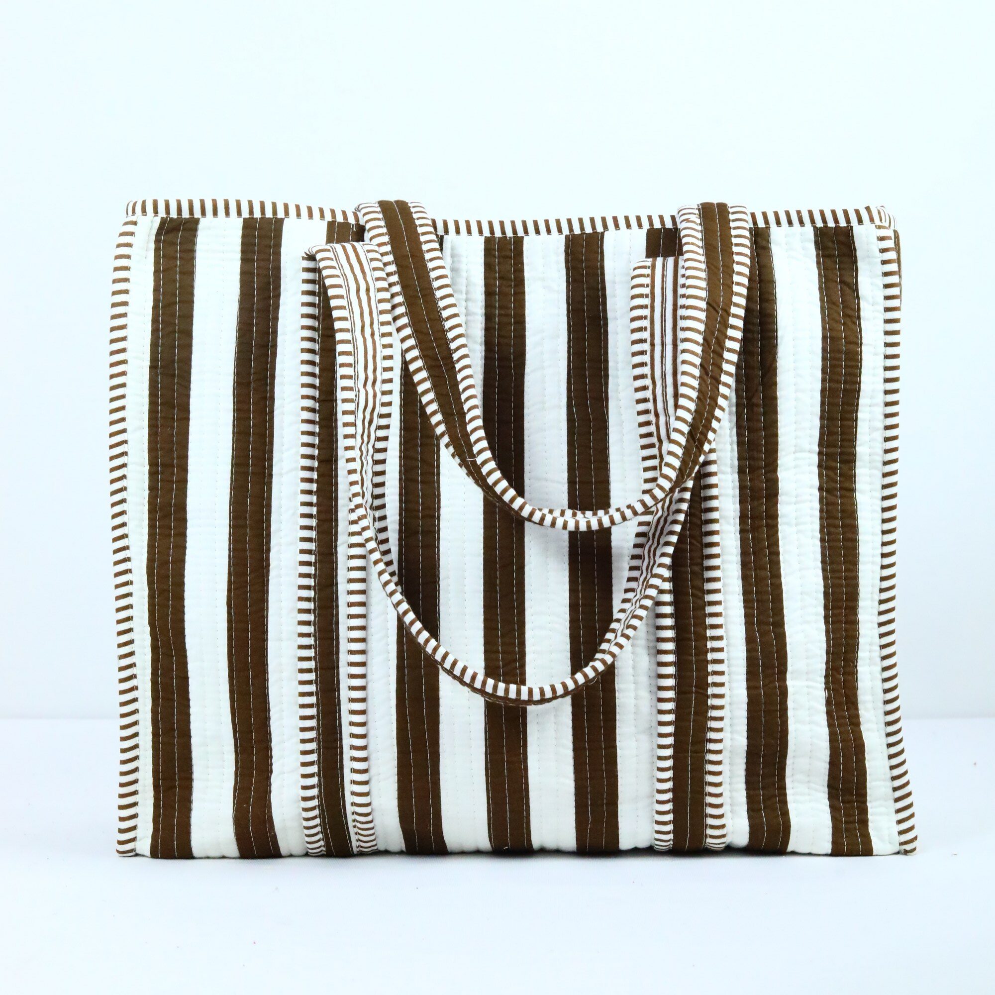 Bold Impressions Screen Print Cotton Tote Bag In Brown & White Stripes