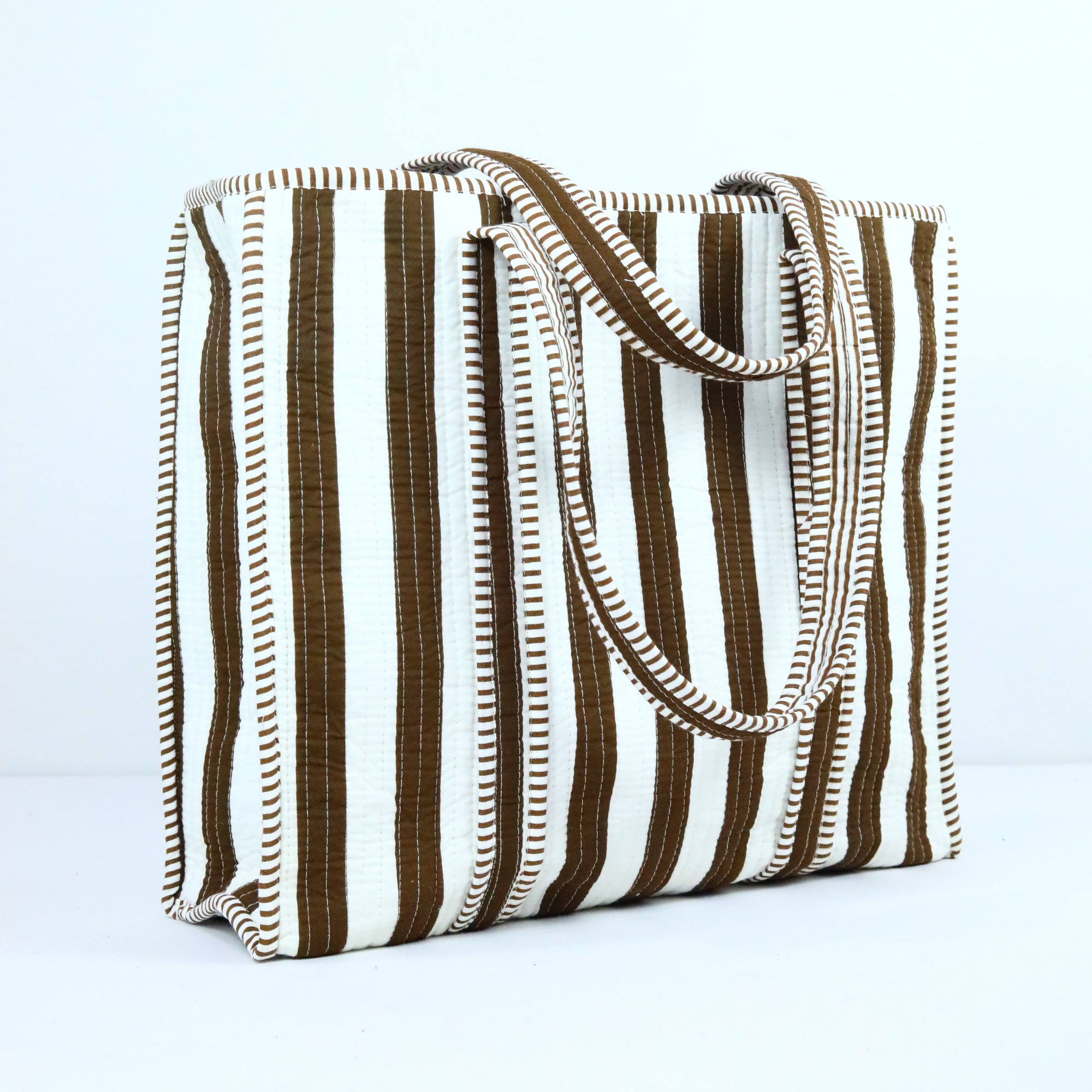 Bold Impressions Screen Print Cotton Tote Bag In Brown & White Stripes - Image 3