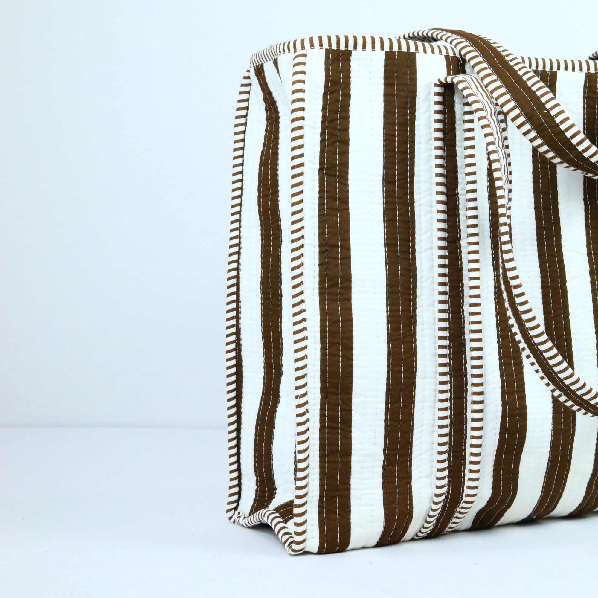 Bold Impressions Screen Print Cotton Tote Bag In Brown & White Stripes - Image 4