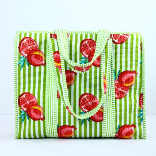 Fruit Vibe Screen Print Cotton Tote Bag In Green & Red