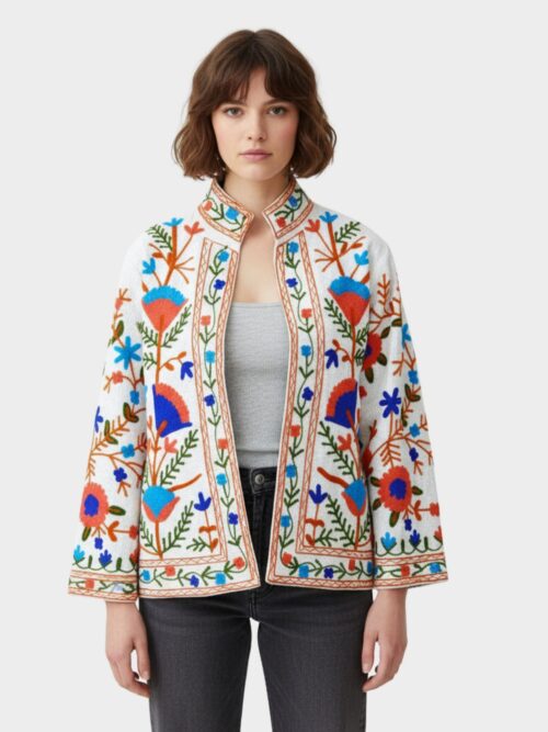 Suzani Charm Slub Suzani Free Size Jacket In Multicolor - Image 2