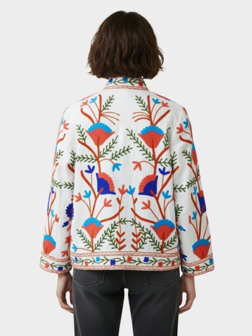 Suzani Charm Slub Suzani Free Size Jacket In Multicolor - Image 3