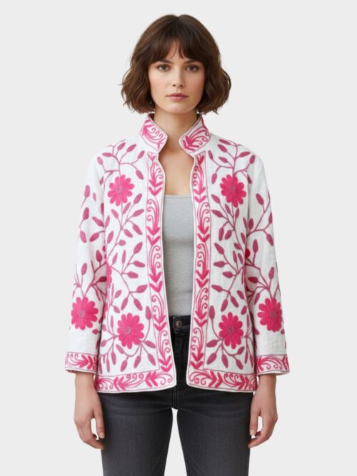 Stitchwork Elegance Cotton  Slub Suzani Jacket In Multicolor - Image 2
