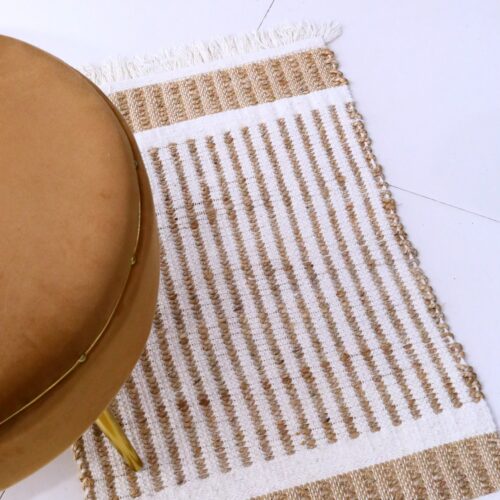Sabra Cotton Living Room Rug In White & Brown