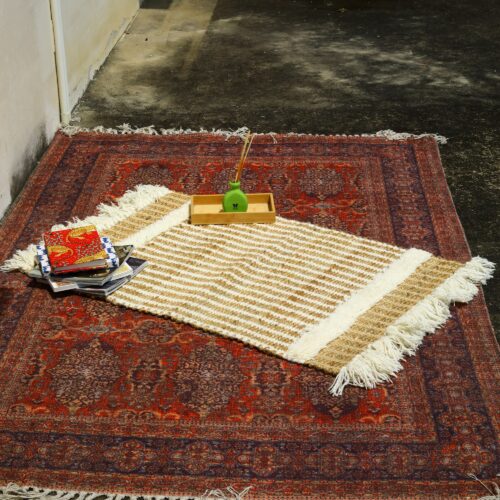Sabra Cotton Living Room Rug In White & Brown - Image 4