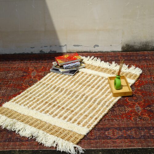 Sabra Cotton Living Room Rug In White & Brown - Image 5