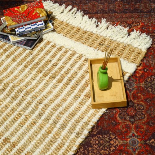 Sabra Cotton Living Room Rug In White & Brown - Image 6