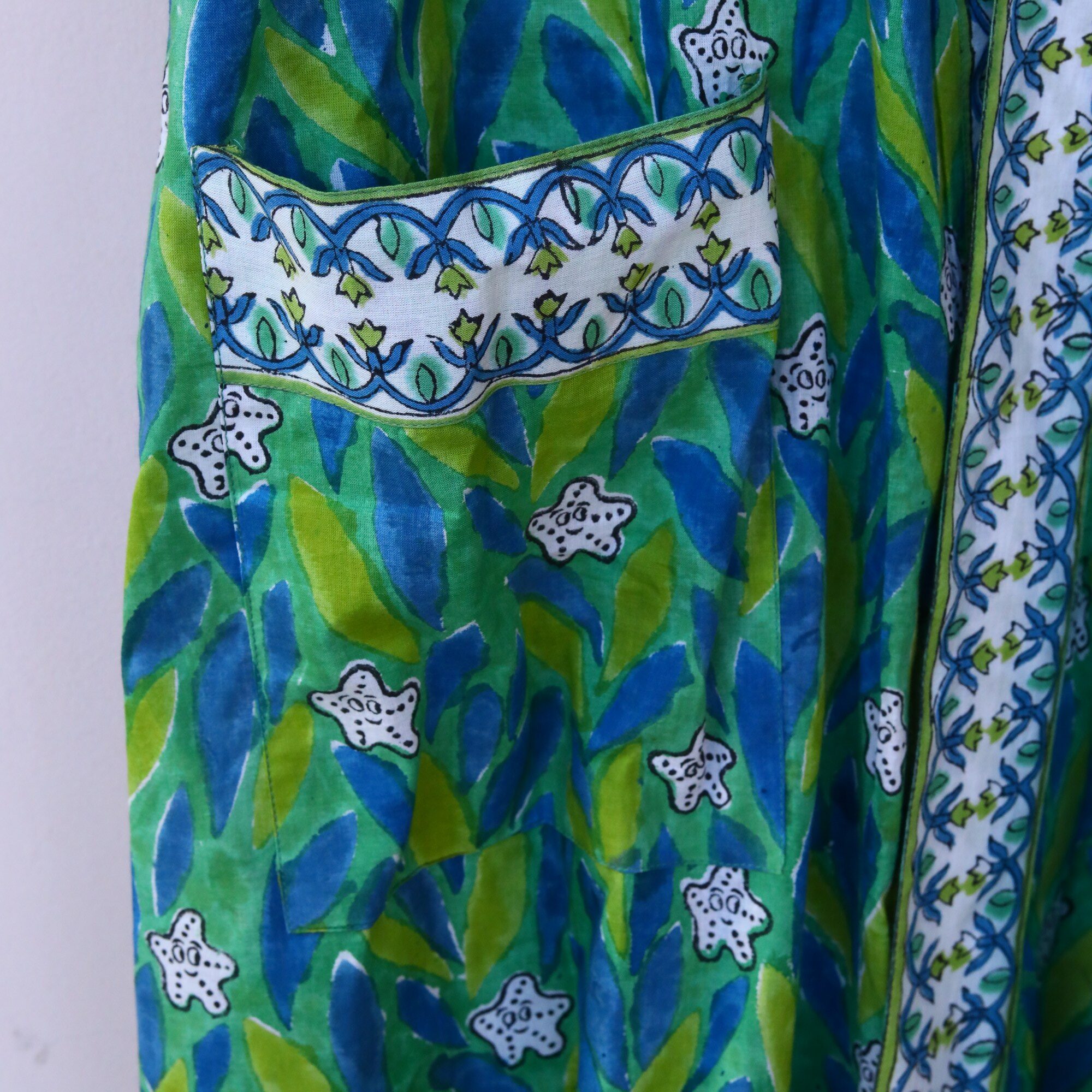 Blush Leaf Kimono Block Printed Kimono In Blue & Green With Spacious Pockets - Image 5