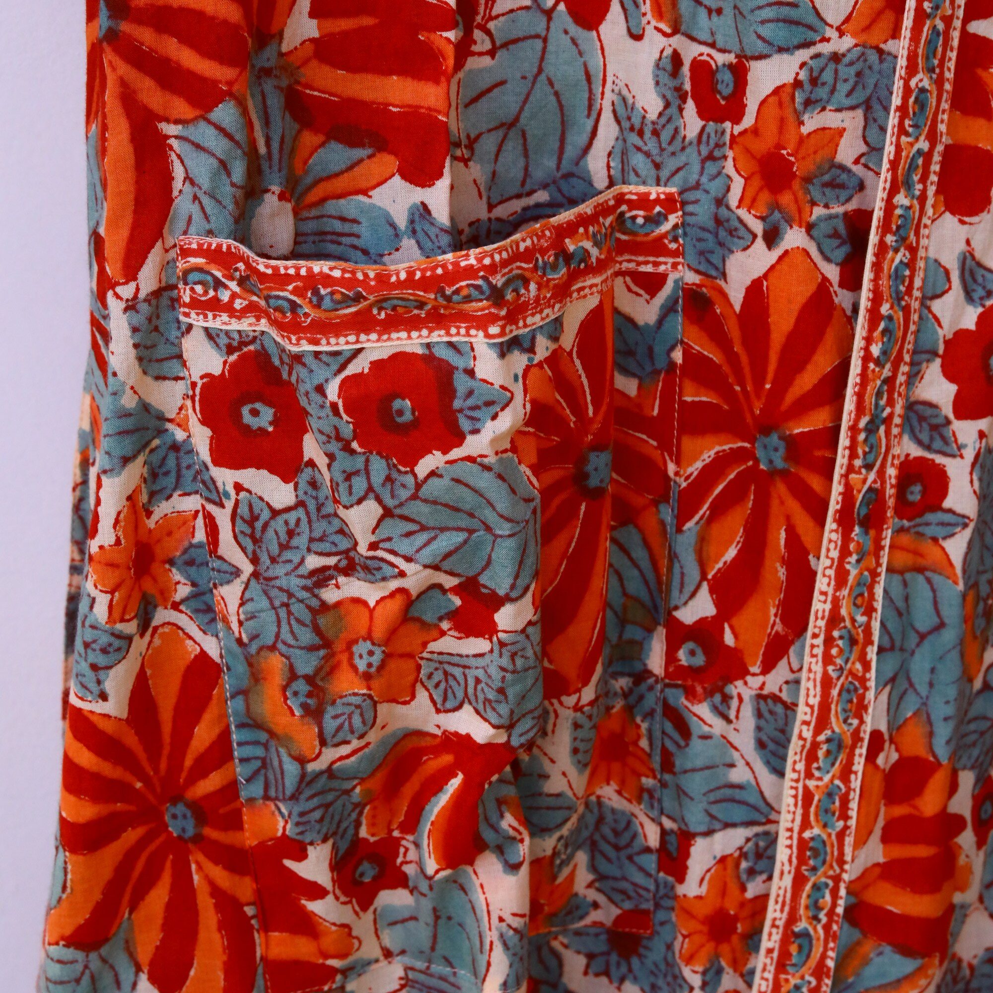 Floral Block Printed Kimono In Red & Blue With Spacious Pockets - Image 5