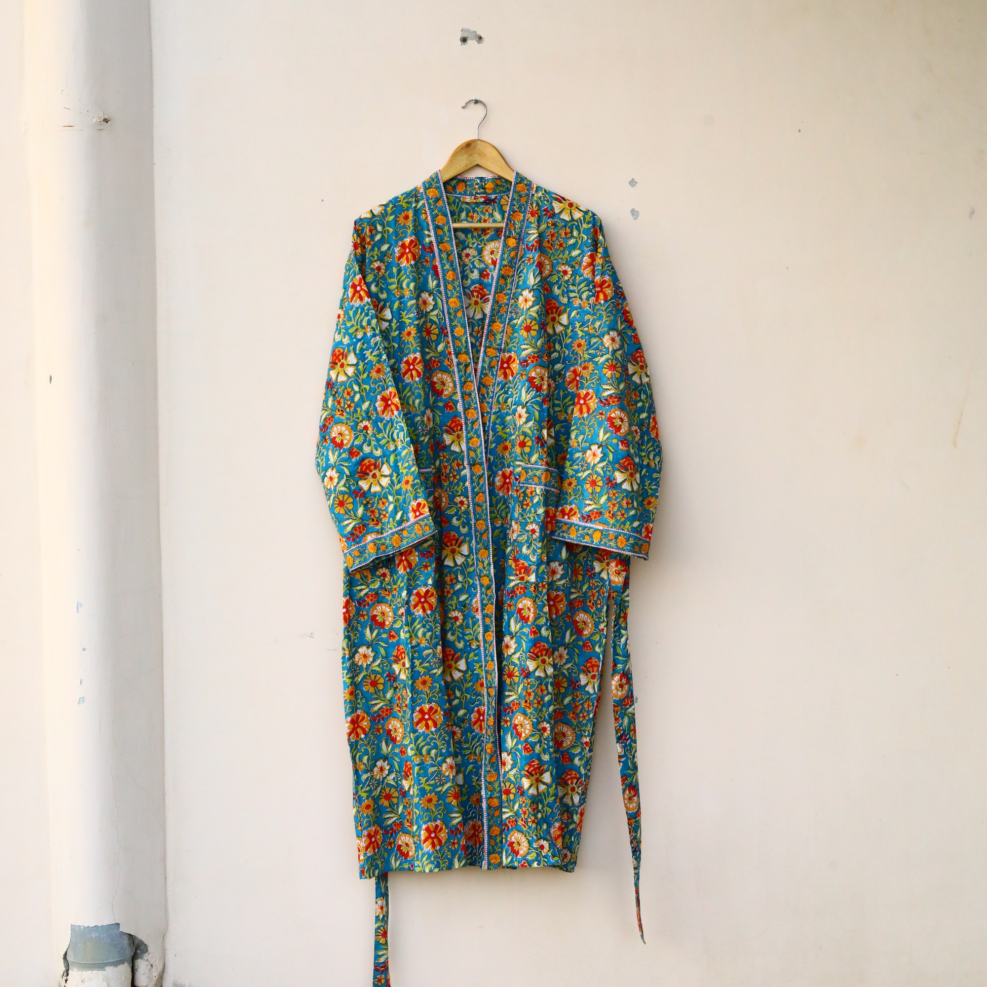 Floral Whisper Block Printed Kimono In Multicolor With Spacious Pockets - Image 2