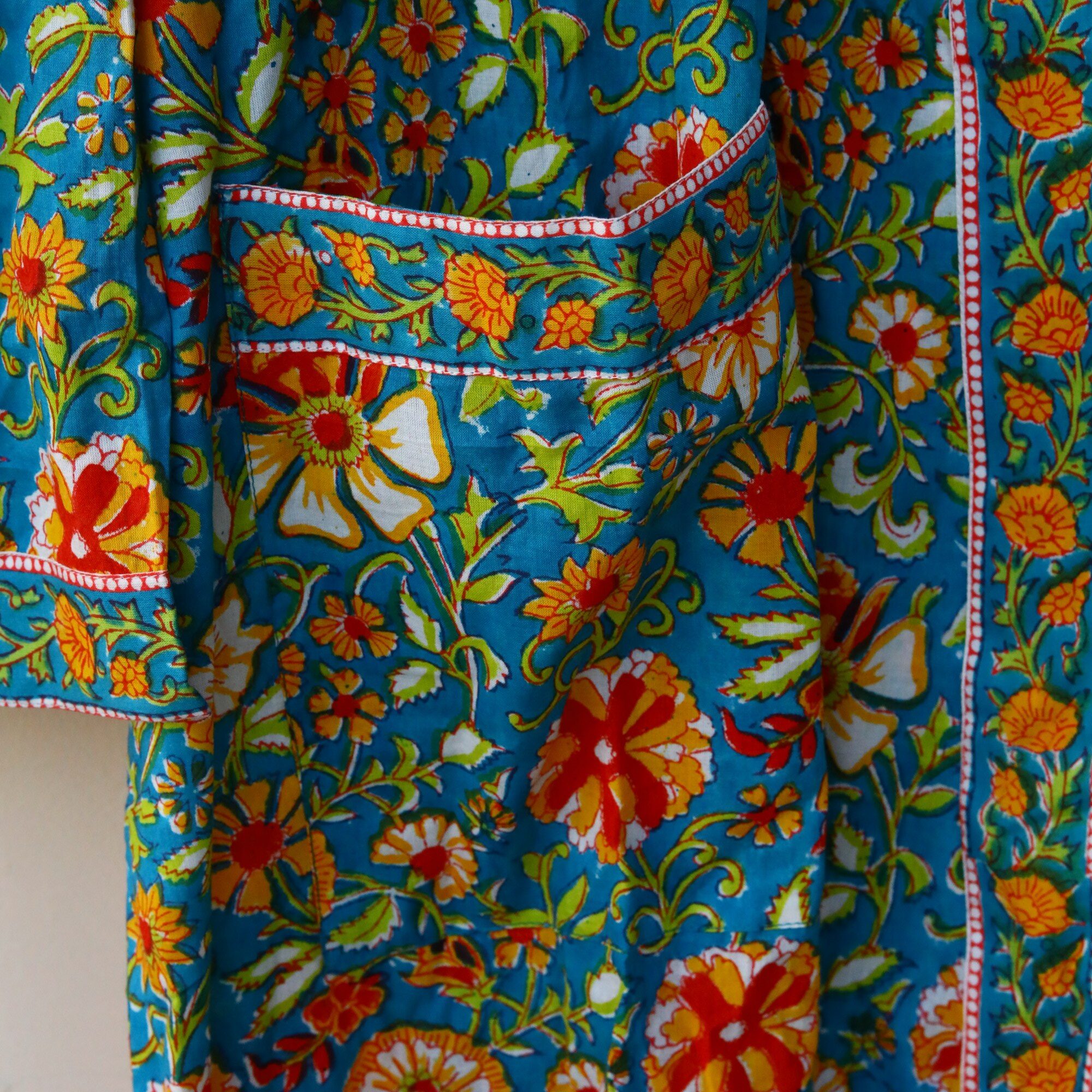 Floral Whisper Block Printed Kimono In Multicolor With Spacious Pockets - Image 5