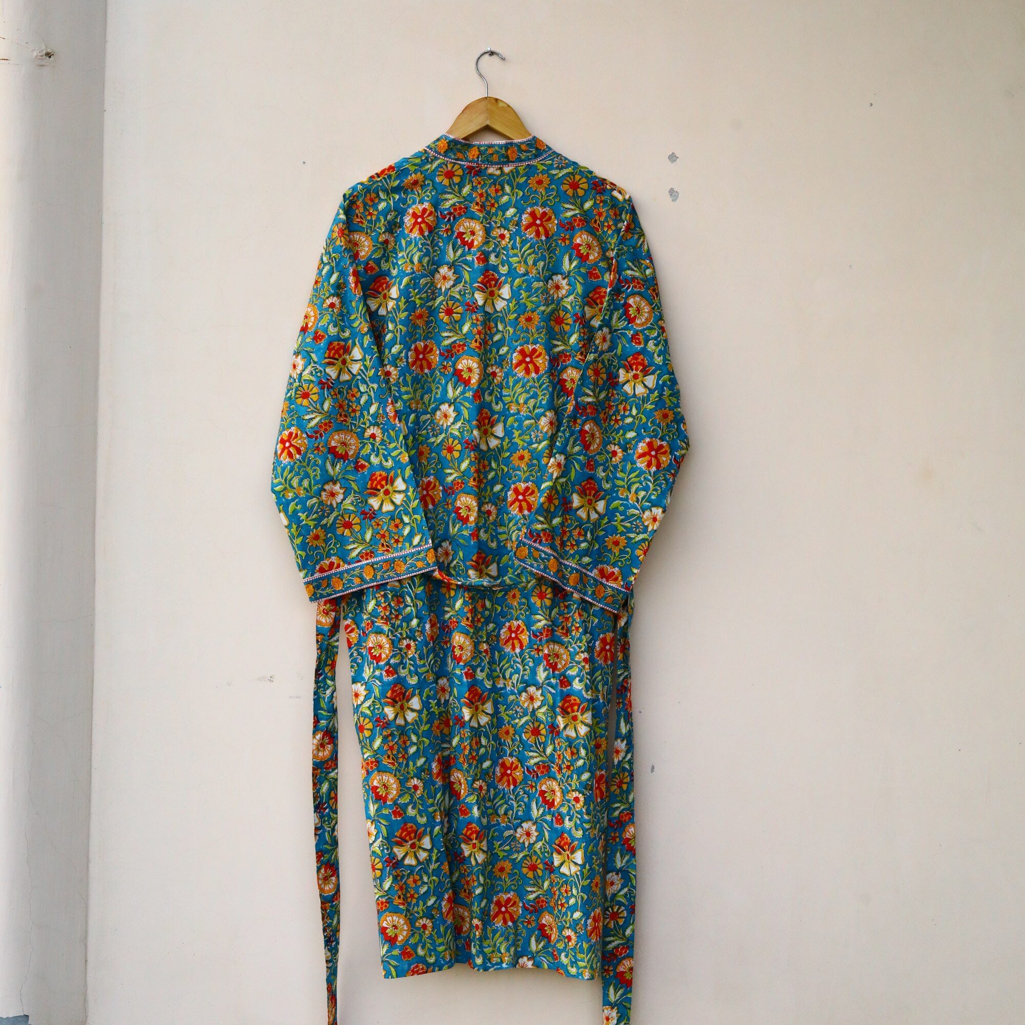 Floral Whisper Block Printed Kimono In Multicolor With Spacious Pockets - Image 6