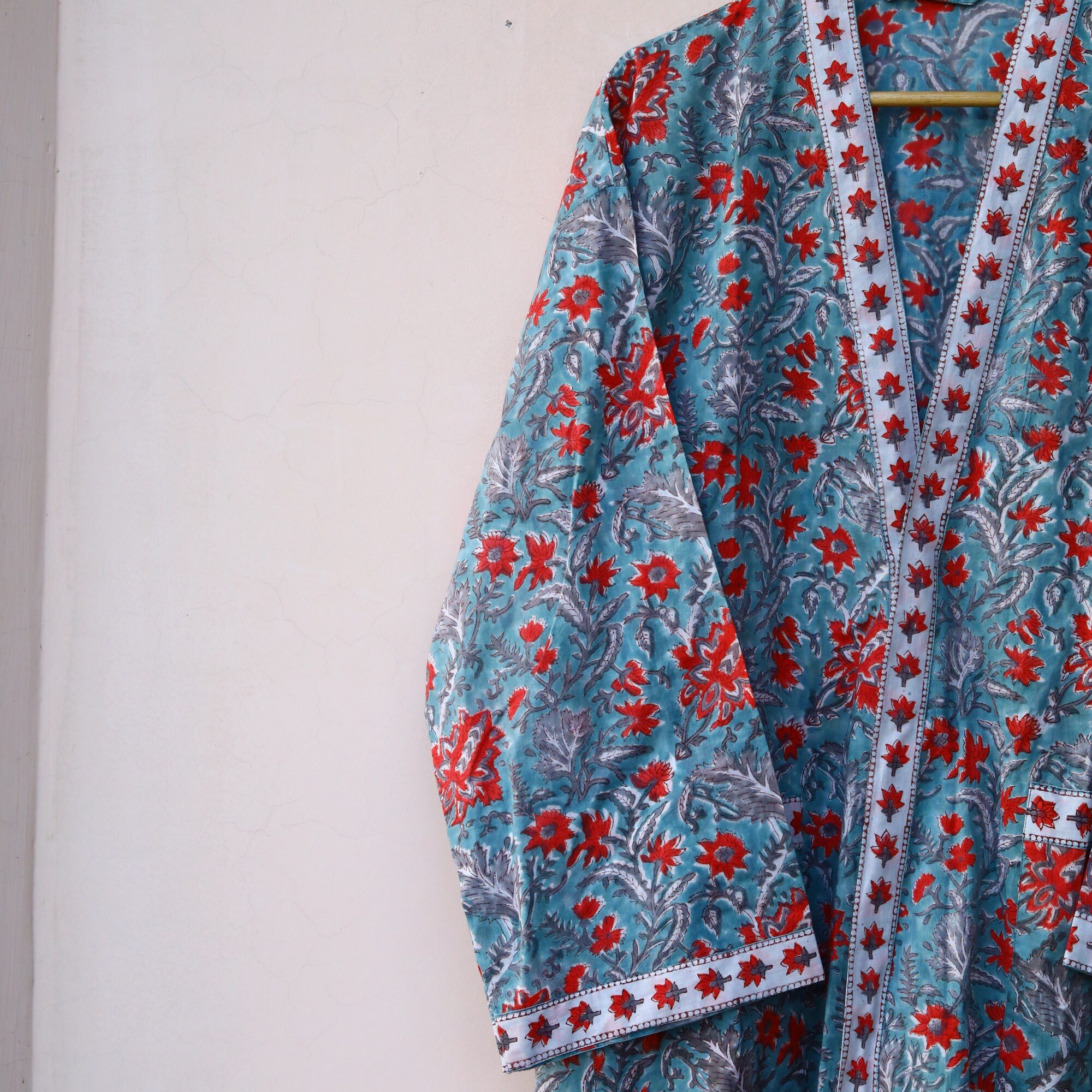 Soul Print Kimono Block Printed Kimono In Blue & Red With Spacious Pockets - Image 6
