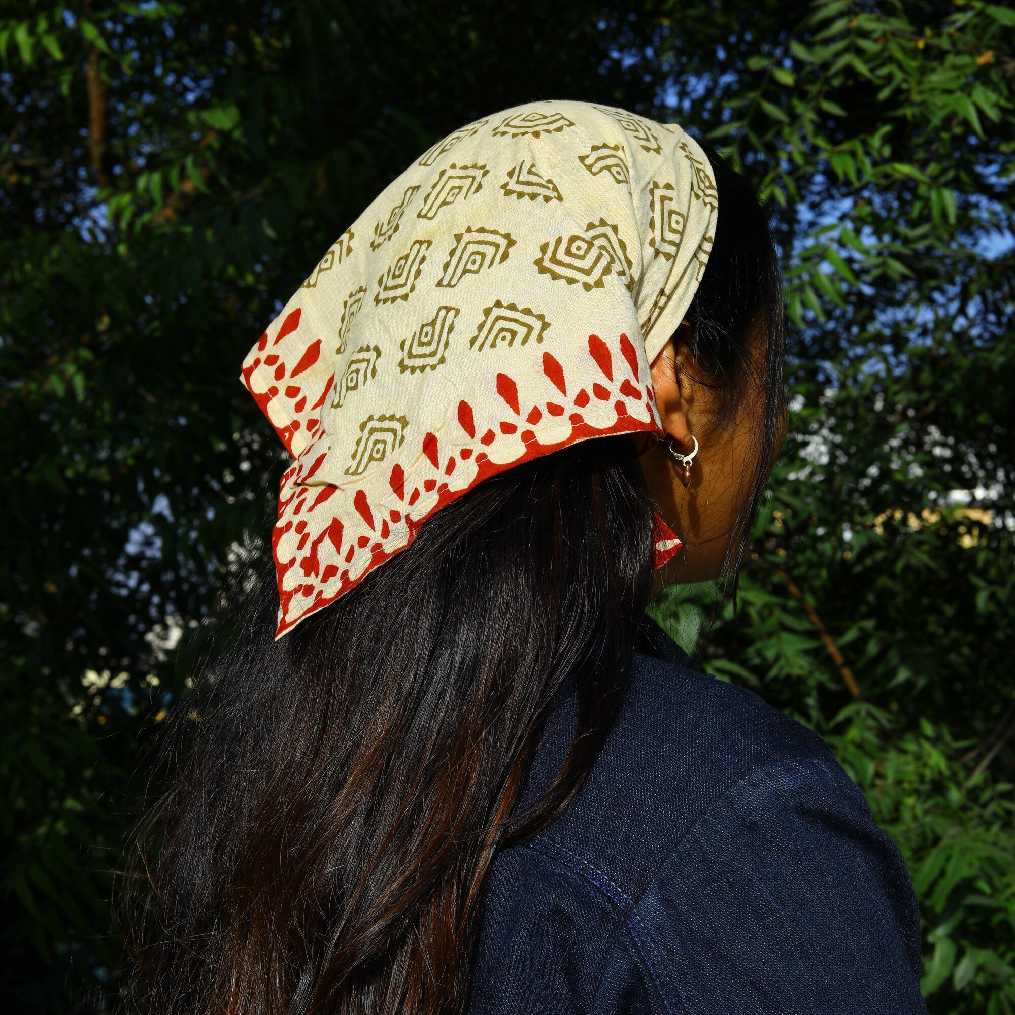 Style Knot Cotton Block Printed Bandana In Multicolor