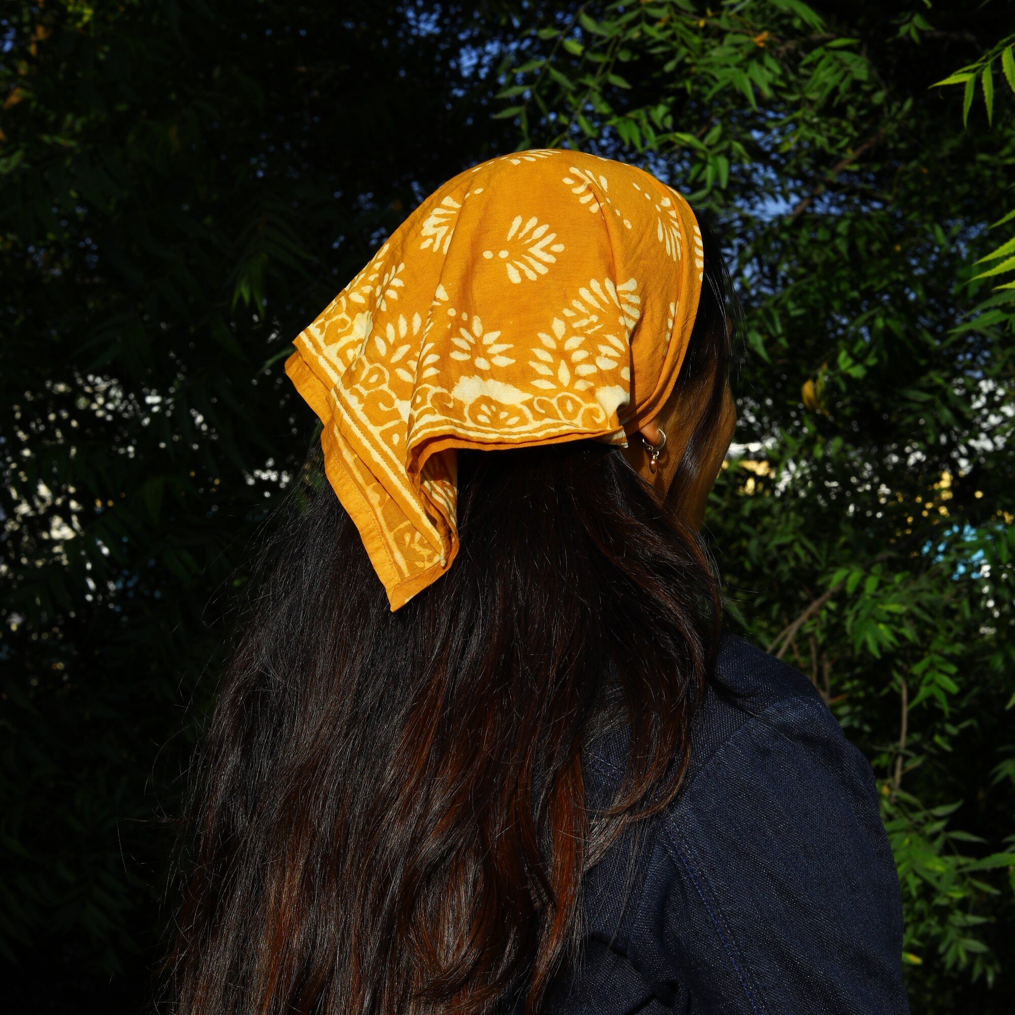 Youth Knot Block Print Bandana In Mustard Yellow