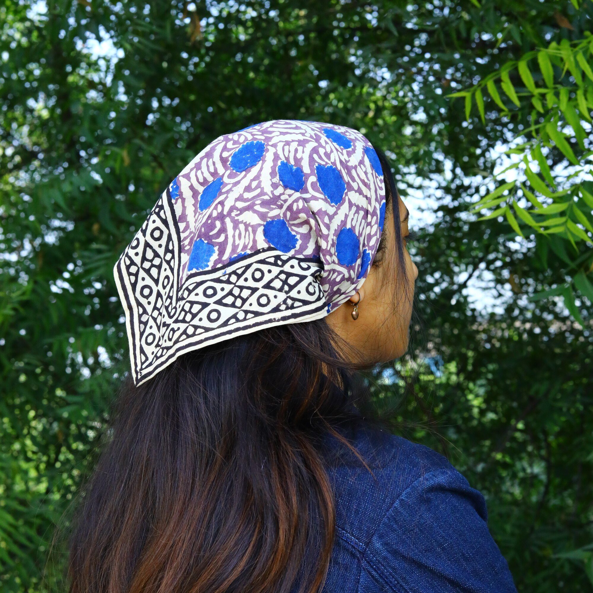 Chapa Knot Block Print Bandana In Blue & Multicolor