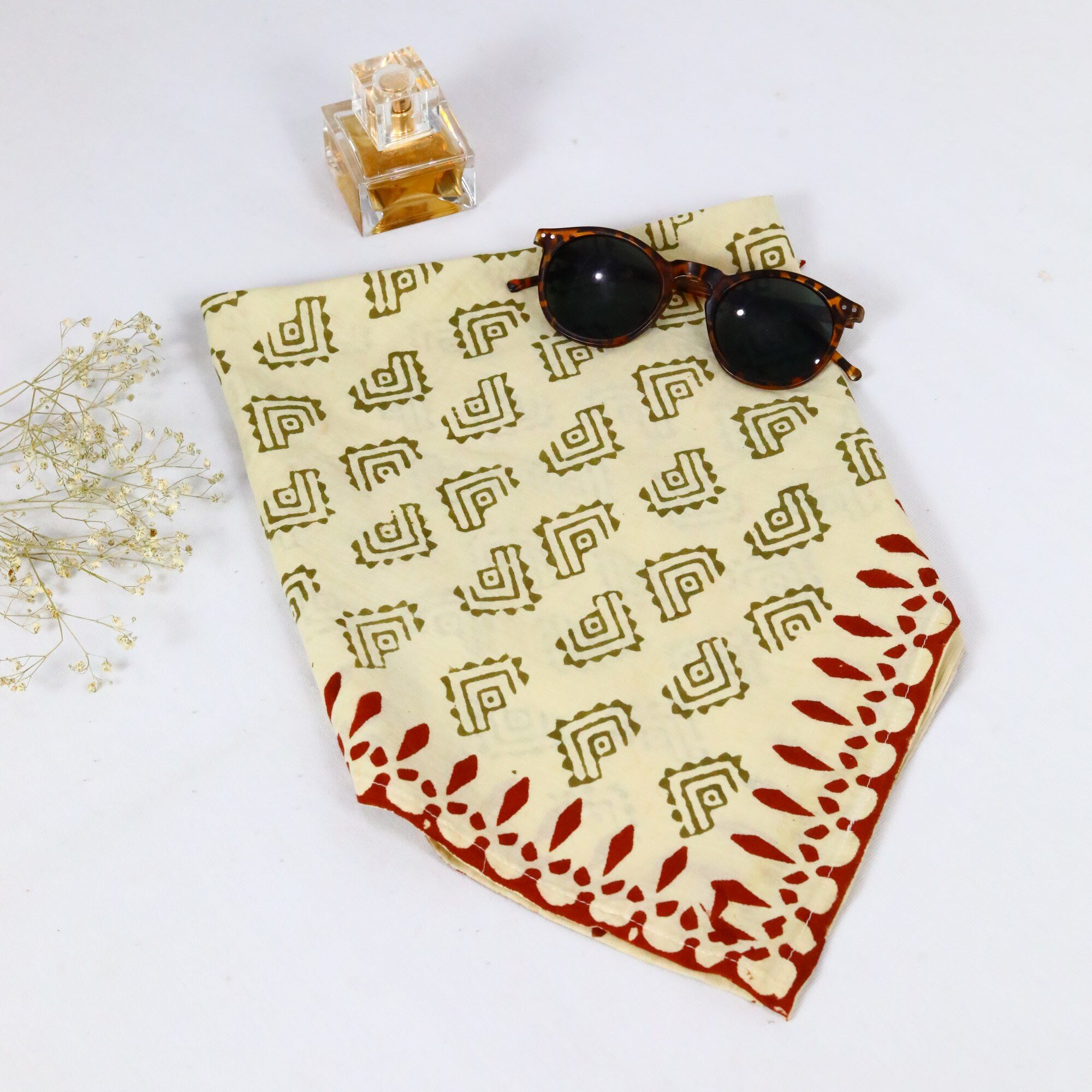 Style Knot Cotton Block Printed Bandana In Multicolor - Image 3