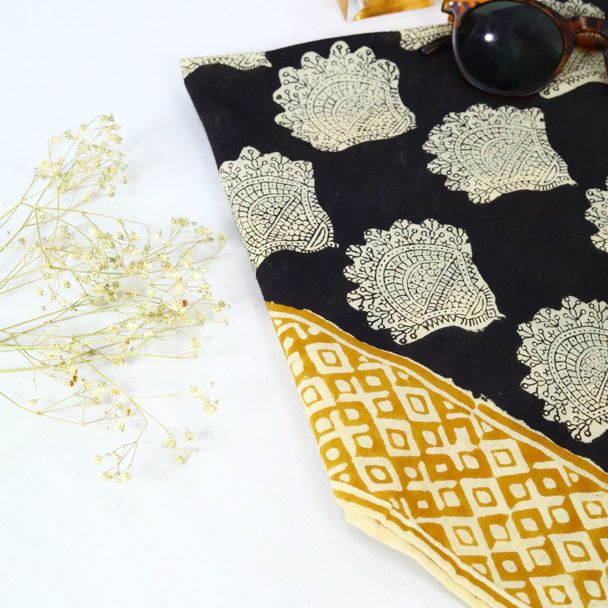 Stylish Knot Block Print Bandana In Black & Yellow - Image 5