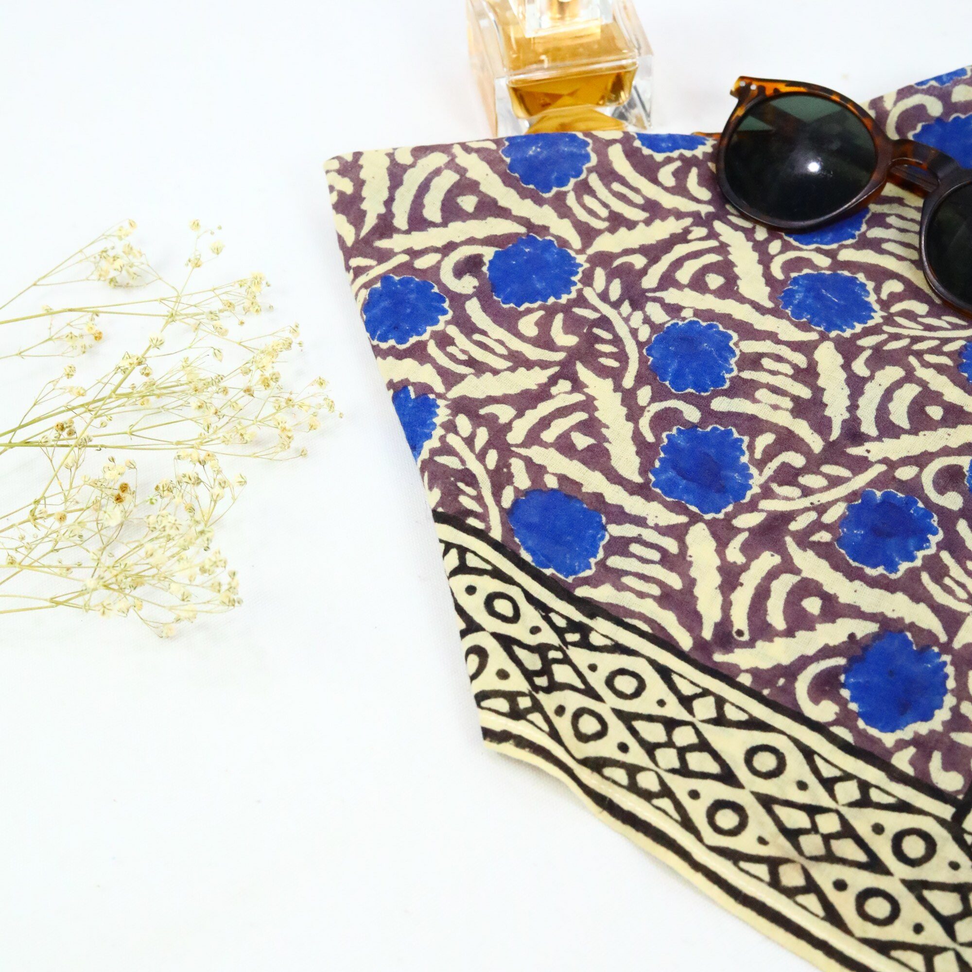 Chapa Knot Block Print Bandana In Blue & Multicolor - Image 5