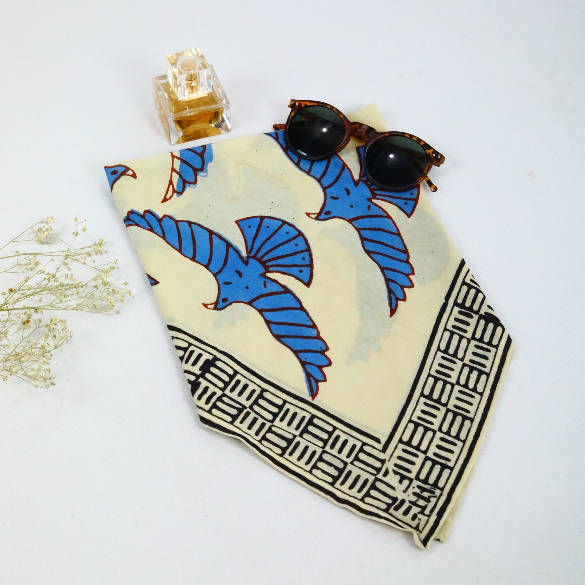 Blue Bird Knot Block Print Bandana In Multicolor - Image 4