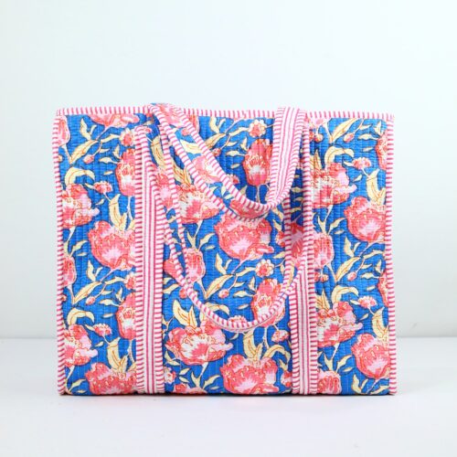 Garden Vibe Screen Print Cotton Tote Bag In Blue & Pink