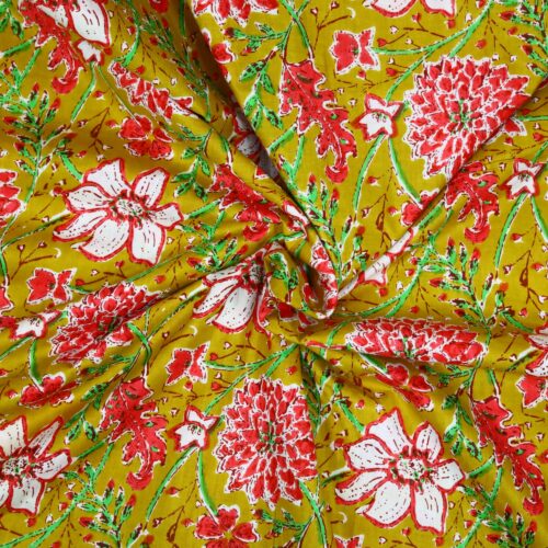Floral Vibe Cotton Screen Print Fabric In Multicolor