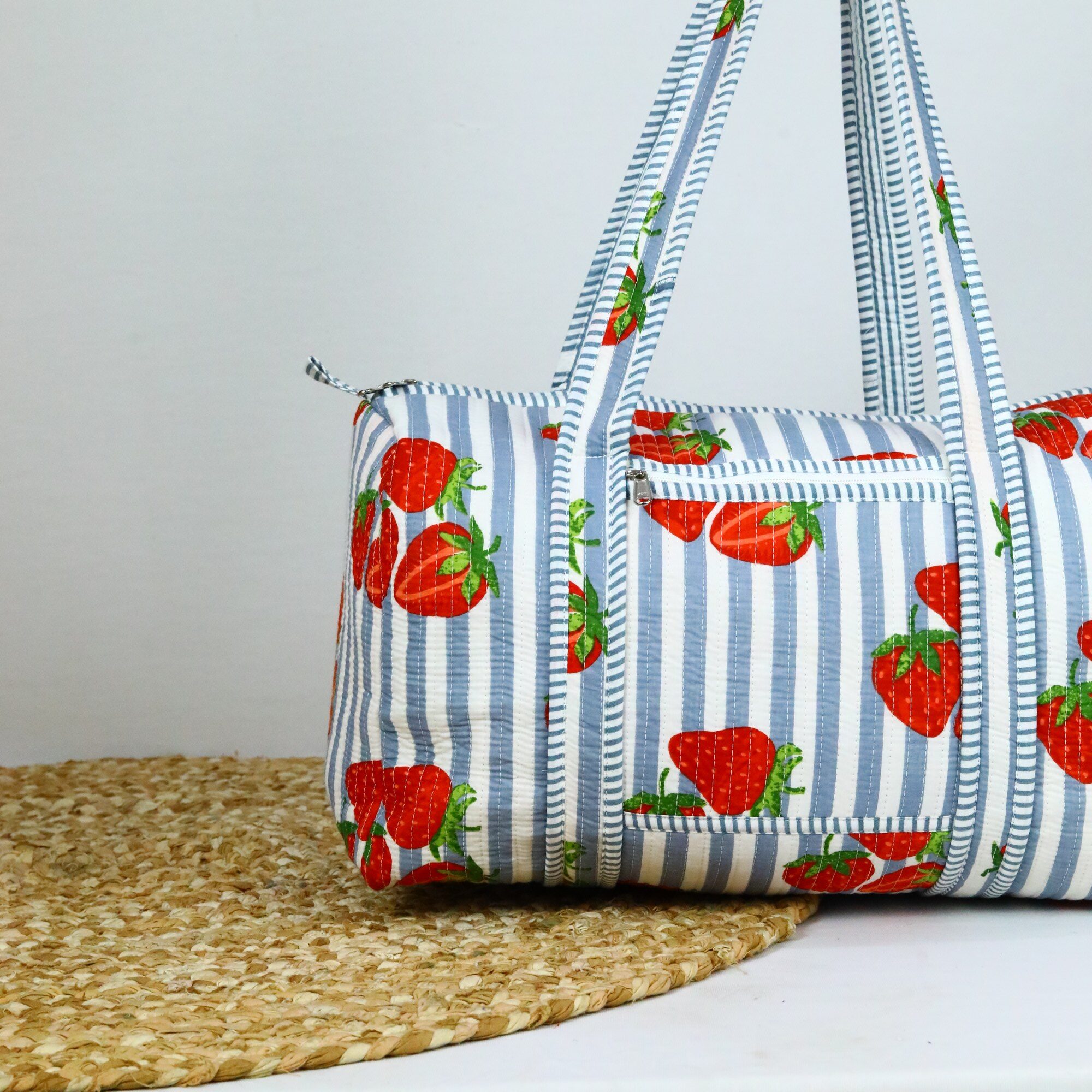 Juicy Strawberry Screen Printed Cotton Duffle Bag With Sturdy Handles - Image 3