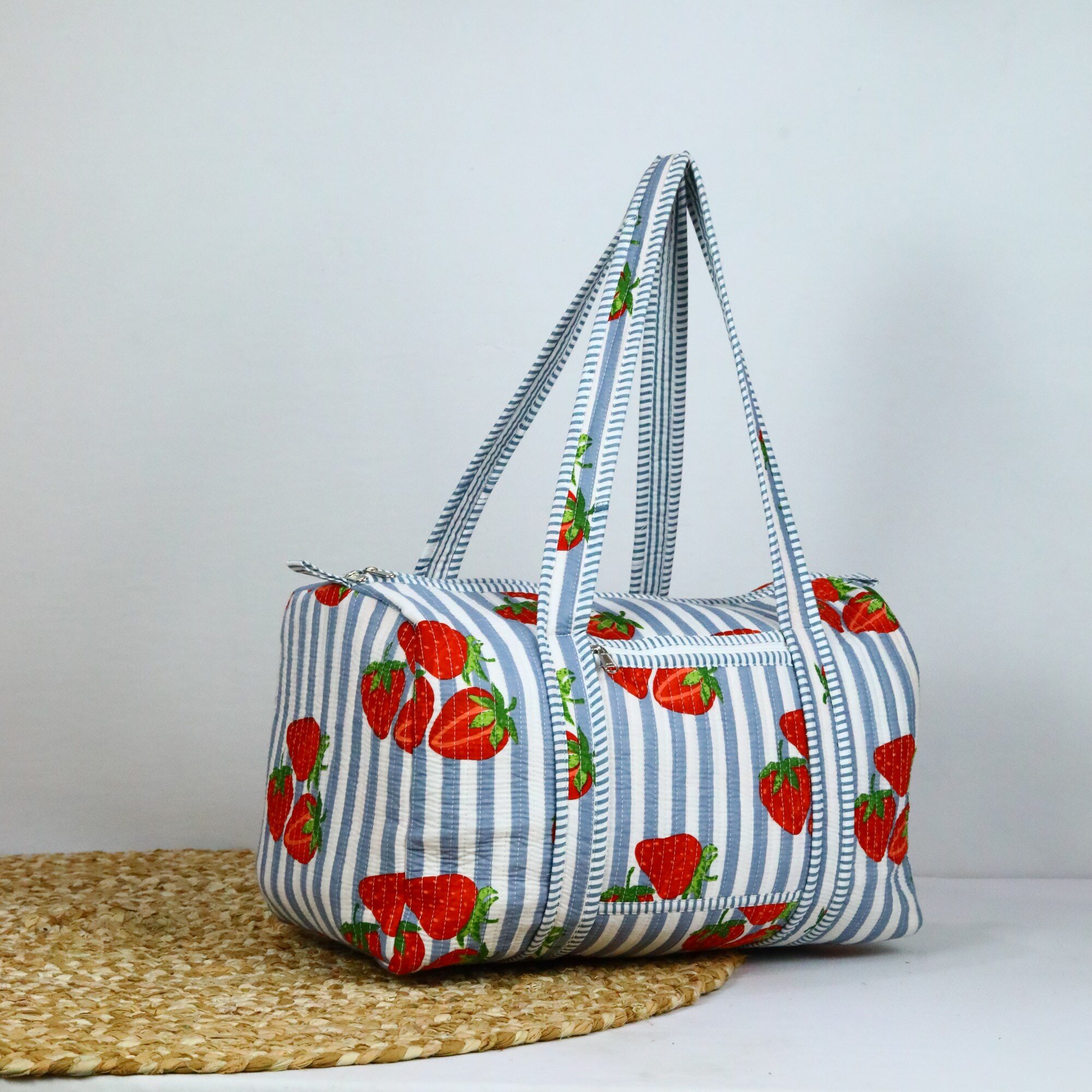 Juicy Strawberry Screen Printed Cotton Duffle Bag With Sturdy Handles - Image 4