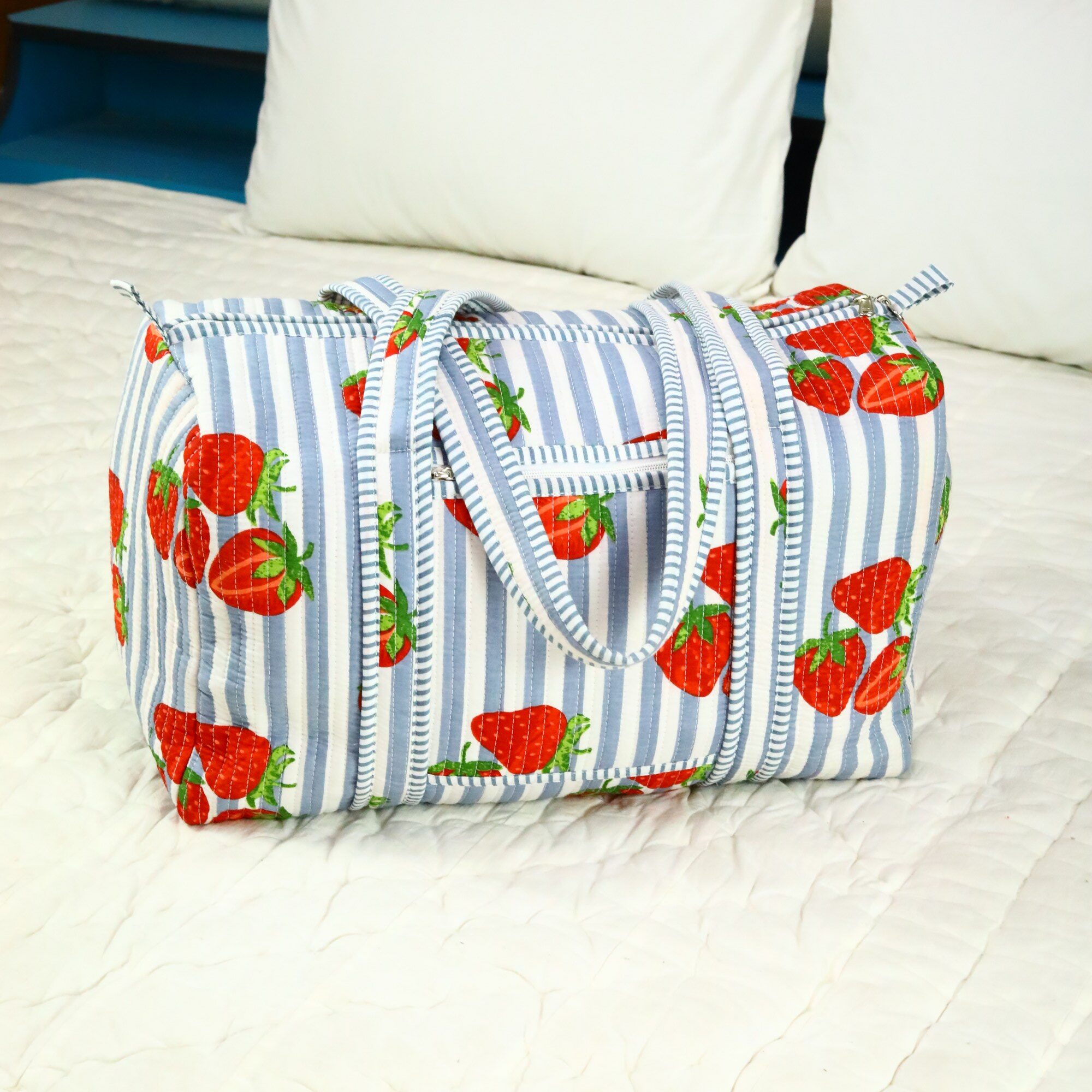 Juicy Strawberry Screen Printed Cotton Duffle Bag With Sturdy Handles - Image 5