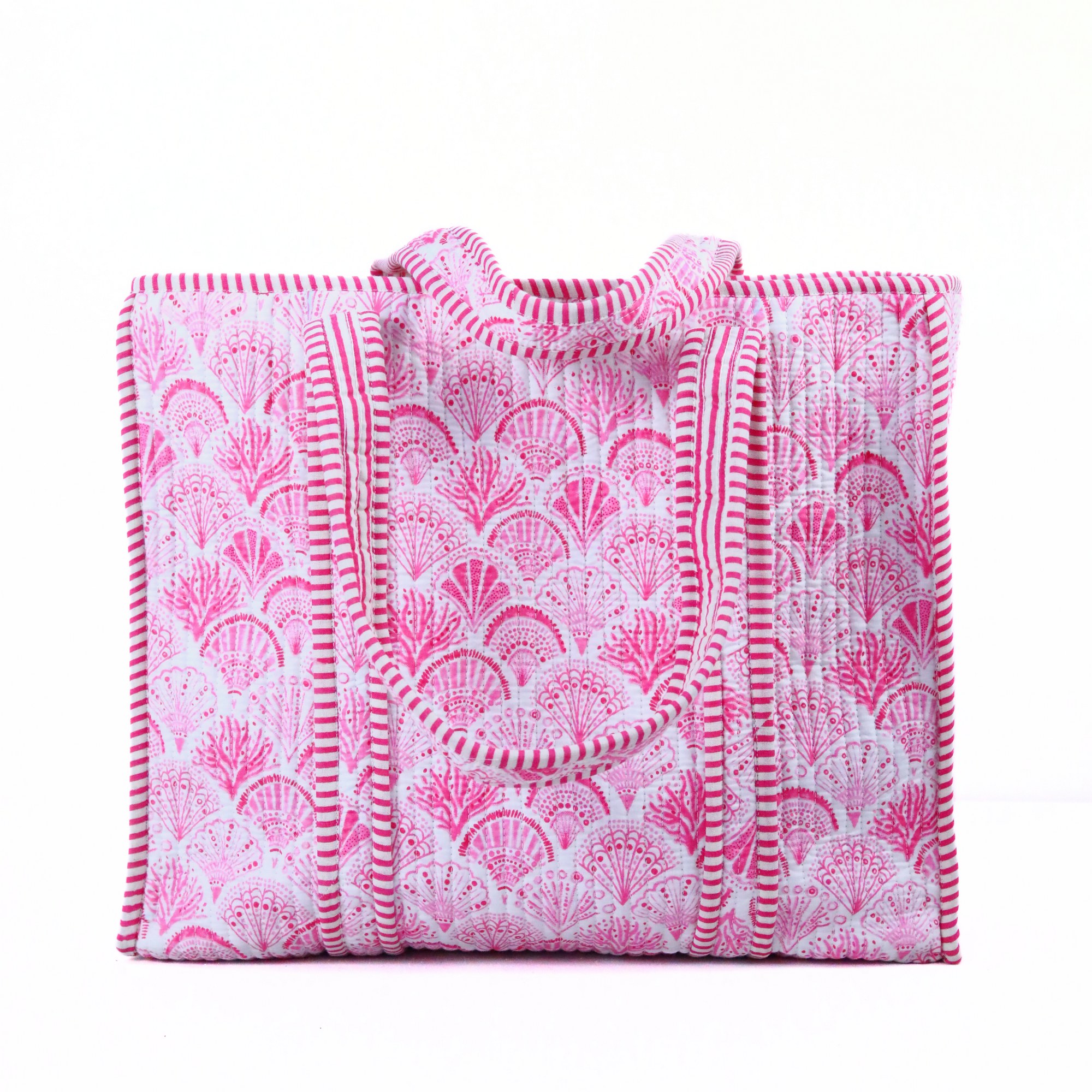 Blossom Screen Print Cotton Quilted Tote Bag In Pink