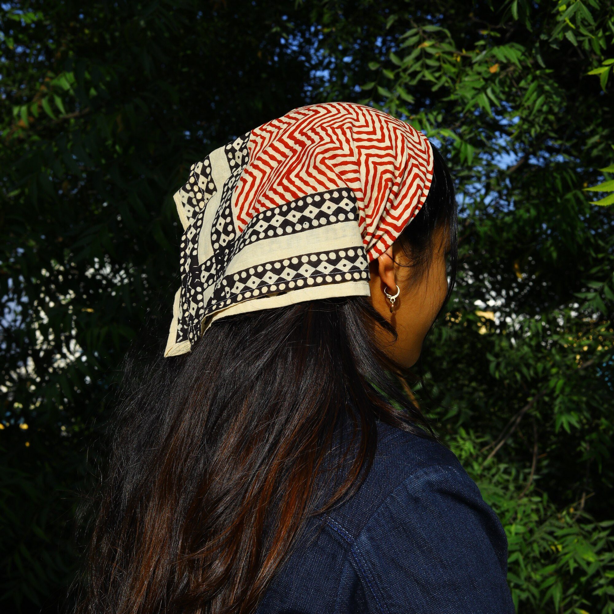 Grace Knot Cotton Block Printed Bandana In Multicolor