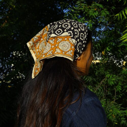 Grace Wrap Cotton Block Printed Bandana In Multicolor