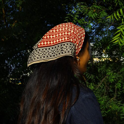 Soft Styles Strong Vibe Cotton Block Printed Bandana In Red & Black