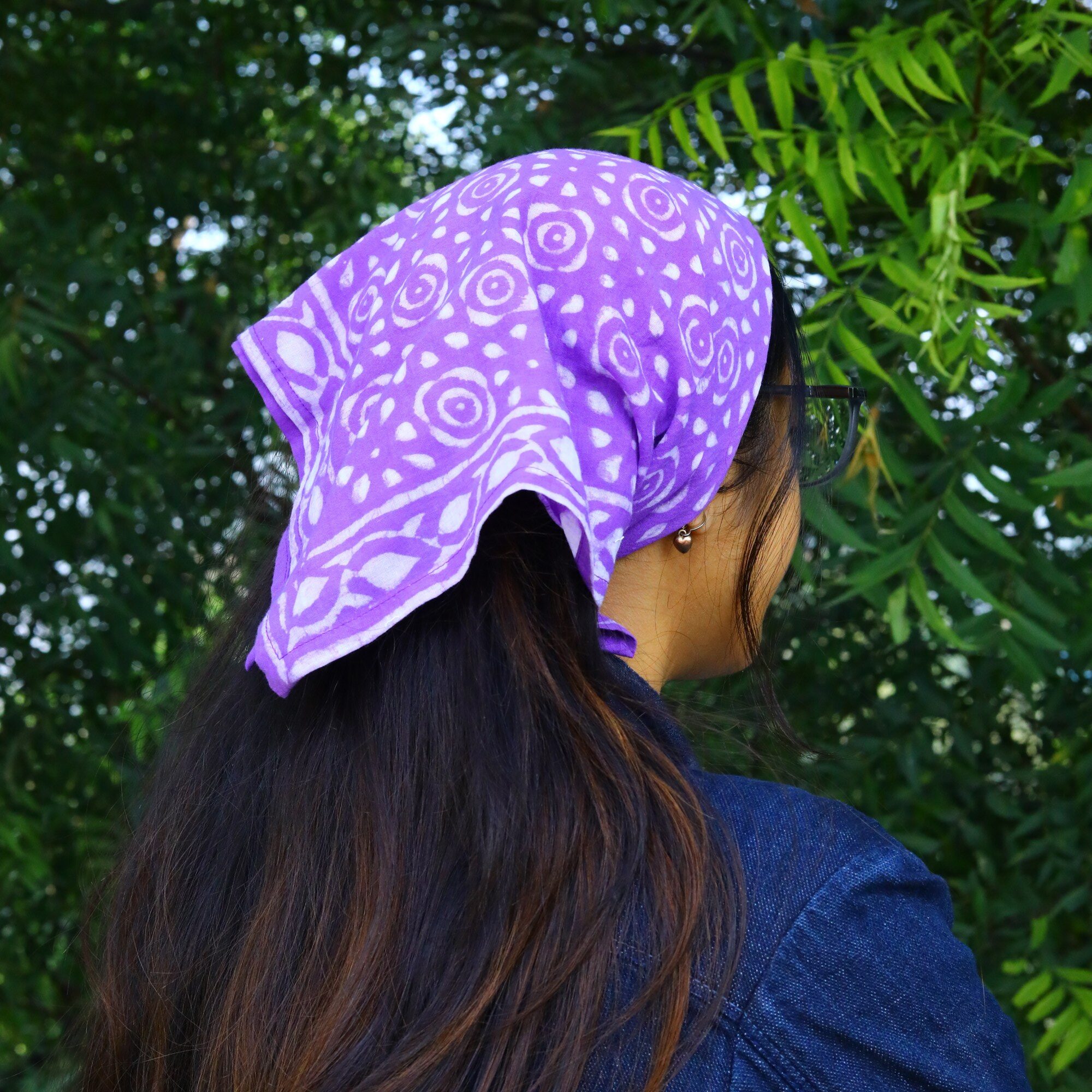 Loom Charm Bandana Cotton Block Printed Bandana In Purple