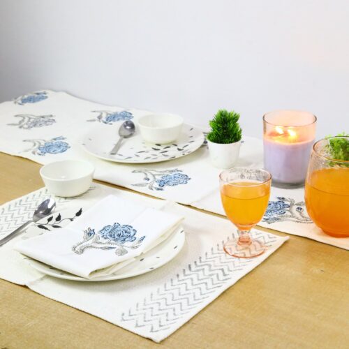Floral Cotton Kantha Runner, Napkin & Mat Set