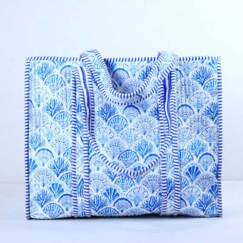 Day Trip Carry Screen Print Cotton Quilted Tote Bag In Blue