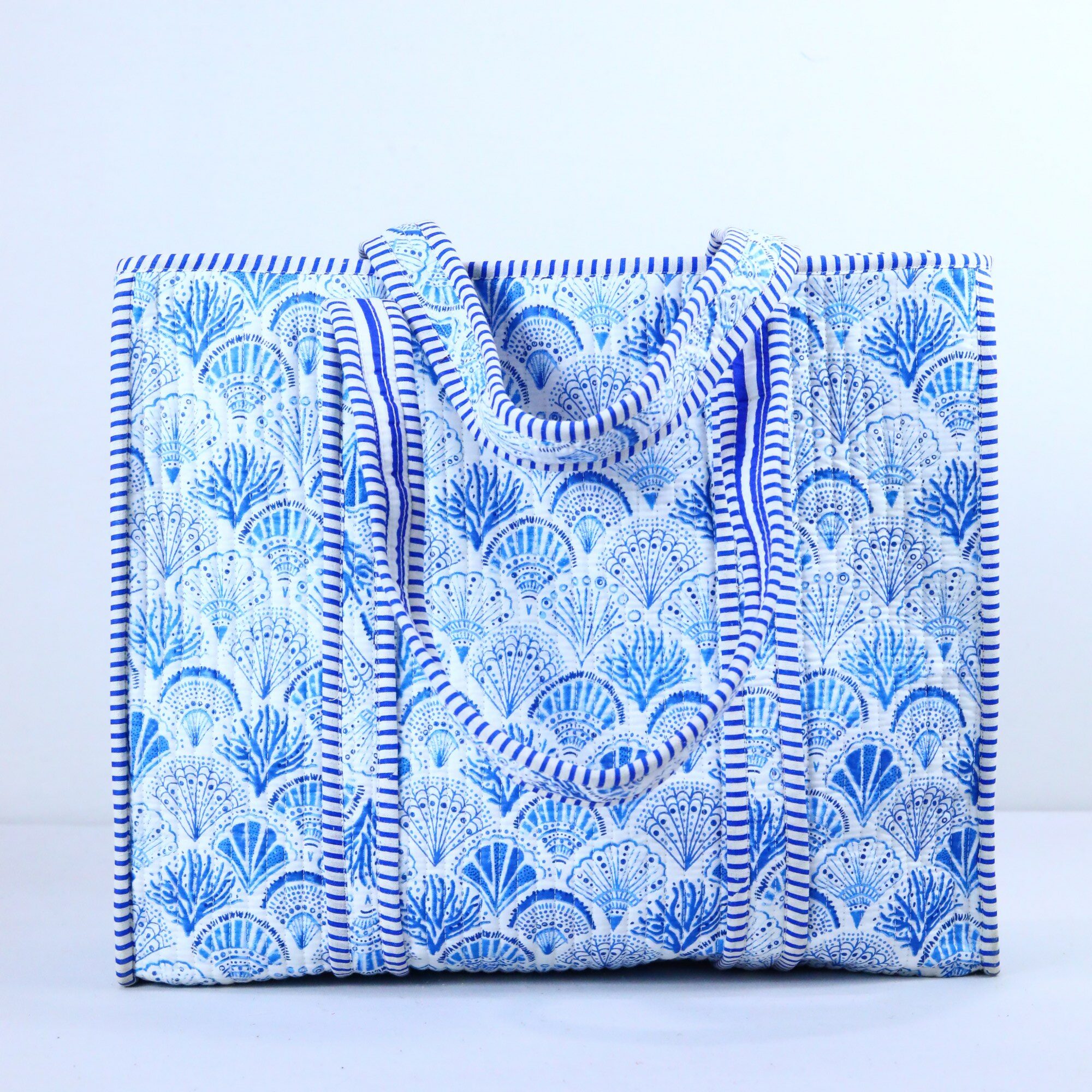 Day Trip Carry Screen Print Cotton Quilted Tote Bag In Blue